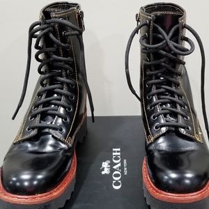 COACH-Moto-Hiker-Combat-Boots-Black-Size-8